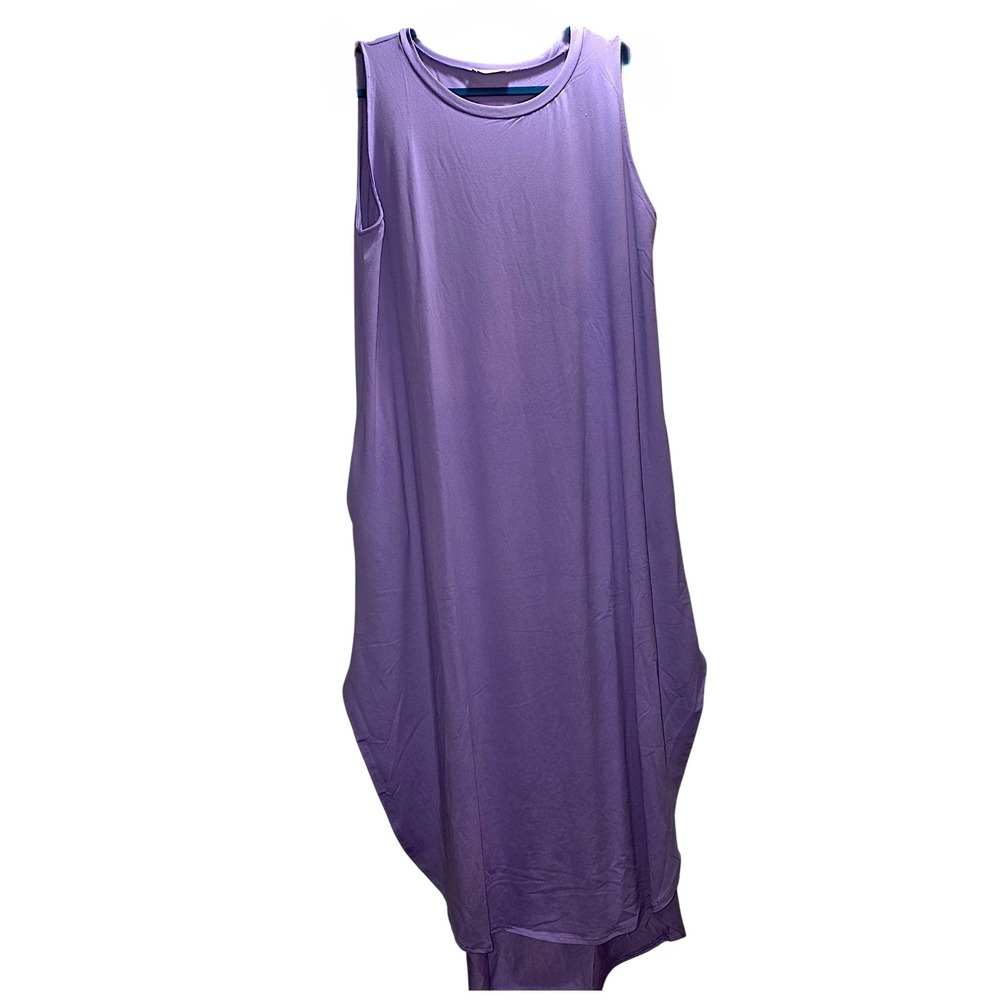 Zenana Purple Sleeveless Maxi Dress Crew Neck Tulip Hem Pockets Relaxed Fit 2XL